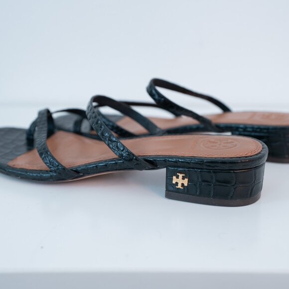 Tory Burch Brooke 35MM Crock Embossed Leather Thin Strap Sandal - Picture 4 of 6